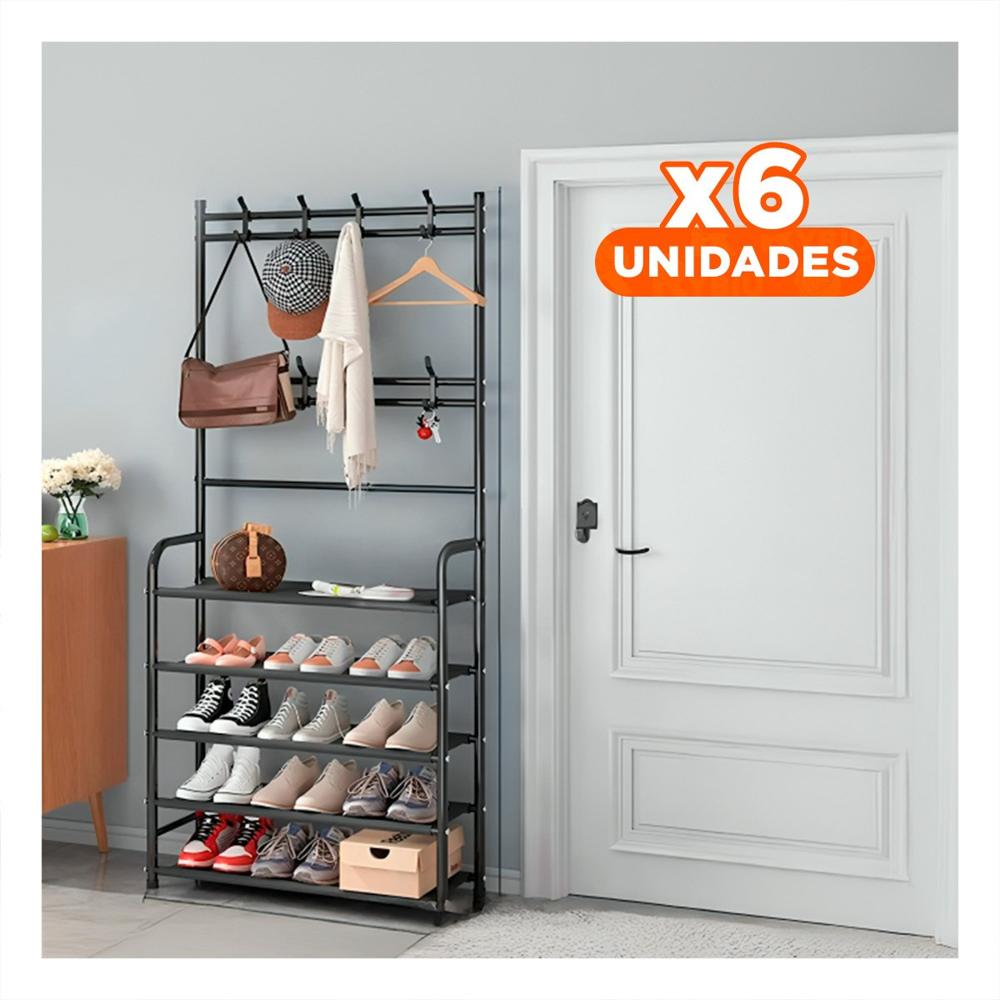 Pack6 Soporte Colgante Compacto para Closet y Entrada de Casa 5 Niveles Negro