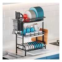 Escurridor Negro de 3 Niveles con Bandejas y Soporte para Utensilios Y Papel Regalo