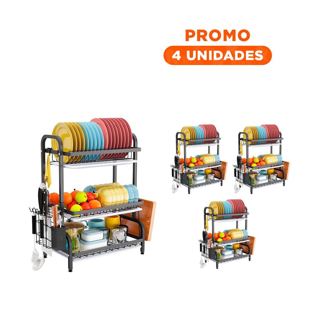 Pack4 Organizador Negro con Distribucion Vertical de 3 Niveles
