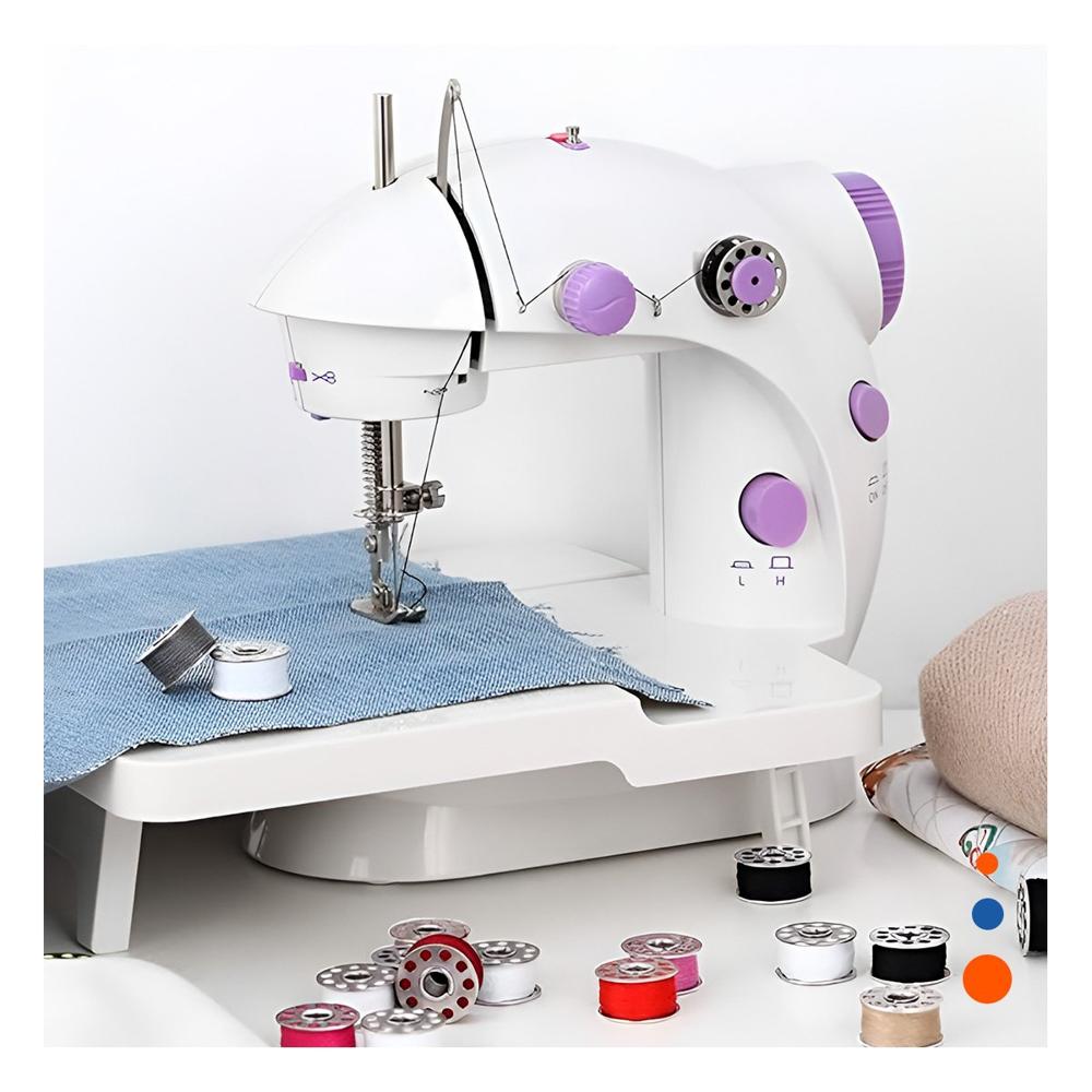 Maquina Blanco de Coser con Mesa Portatil y Detalles Morados Compactos Y Papel Regalo