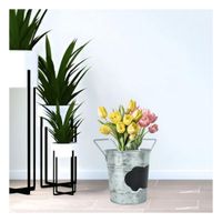 Recipiente Cubo Metalico Color Plata con Doble Agarradera y Nota de Nube Y Papel Regalo