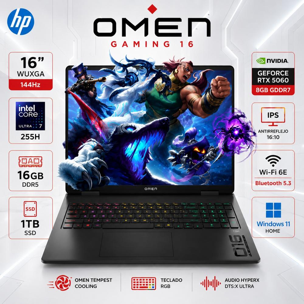Laptop  HP OMEN 16 Core Ultra 7 255H 16GB DDR5 1TB SSD RTX 5060 8GB 16  wuxga  144Hz 16-AM0073DX