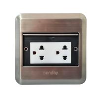 TOMA PARA PISO METALICA UNIVERSAL DUPLEX PLACA PLATA Y MODULO BLANCO SANDAY