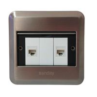 TOMA PARA PISO METALICA DOBLE TOMA DATOS RJ45 CAT 6 PLACA PLATA Y MODULOS BLANCOS SANDAY