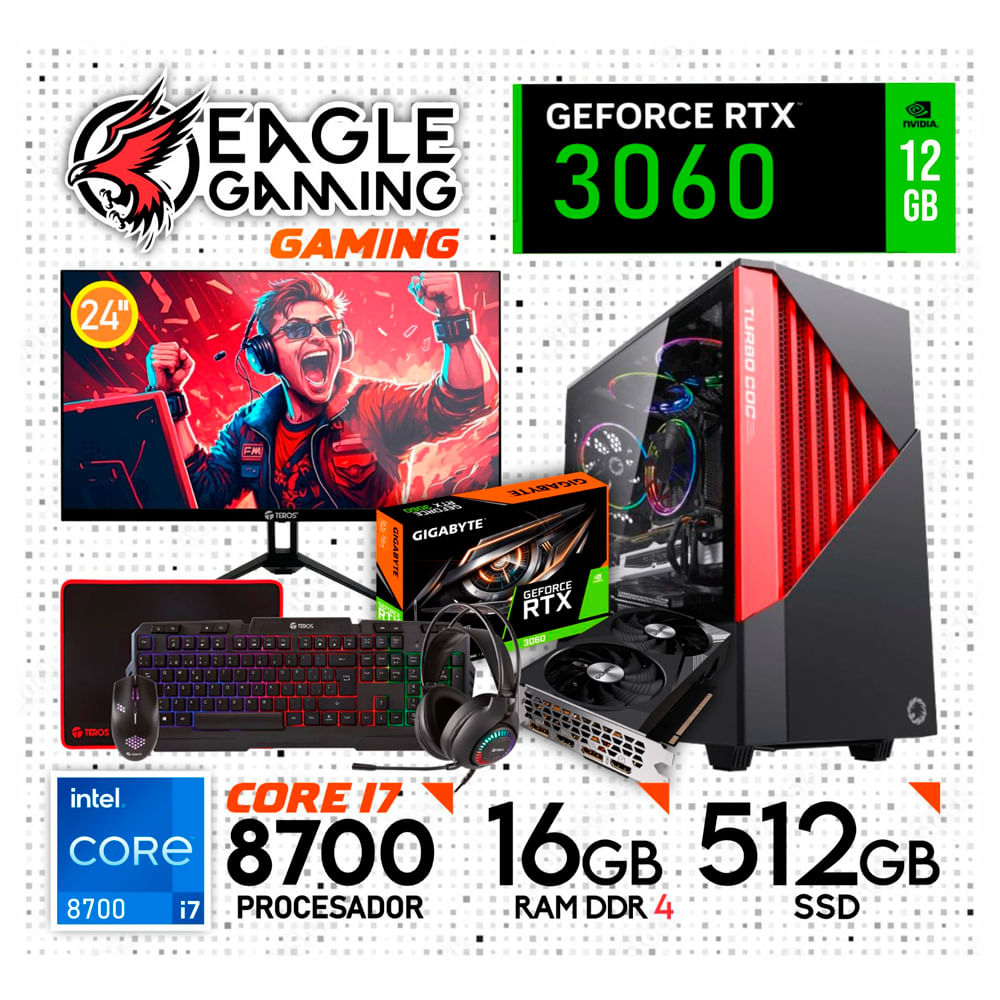 PC COMPLETA INTEL CORE I7 8700 16GB DDR4 512gb RTX3060 12GB