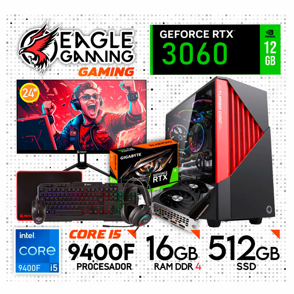 PC COMPLETA INTEL CORE I5 9400F 16GB DDR4 512gb RTX3060 12GB