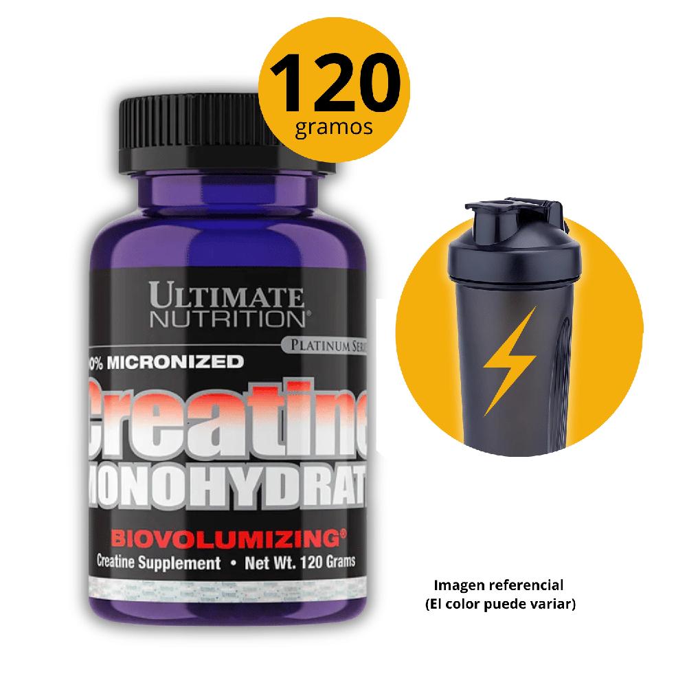 Creatina Monohidratada Micronizada Ultimate Nutrition 120gr economica con shaker gratis