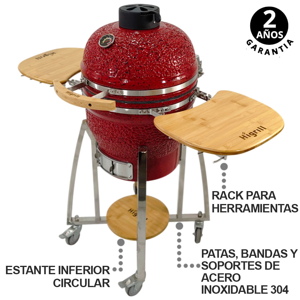 Kamado 18 Pulgadas Rojo con Puntos Negros PREMIUM Con Herramientas HIGRILL