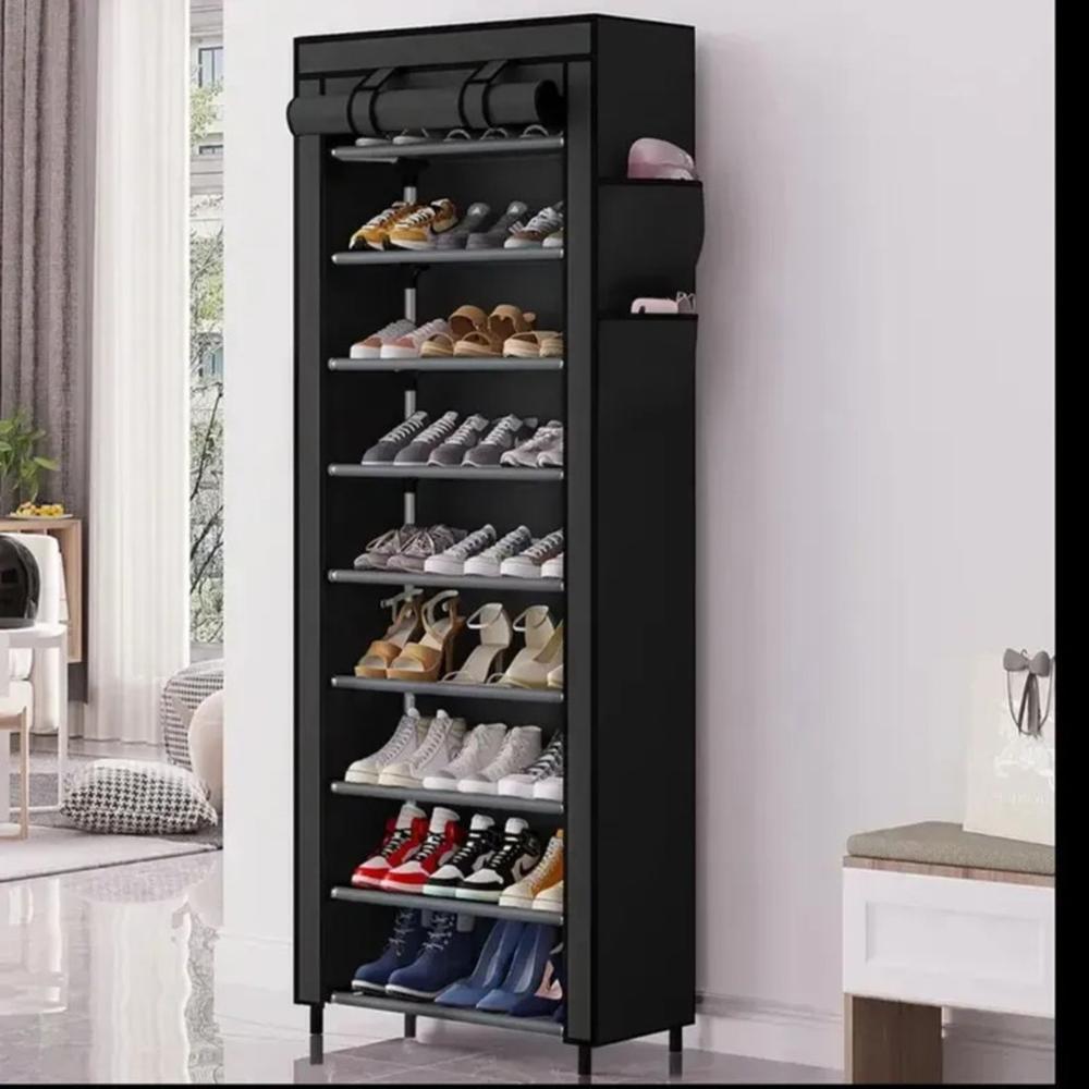 Organizador de Zapatos Armable Zapatera de 9 Niveles con Funda Negro