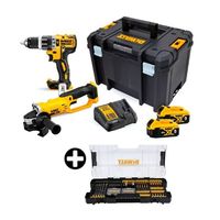 COMBO Dewalt: Taladro Percutor 1/2"" 20V + Esmeril Angular 4-1/2"" 20V DCK209P2T +Set de Puntas de Destornillador Impacto 100 Piezas