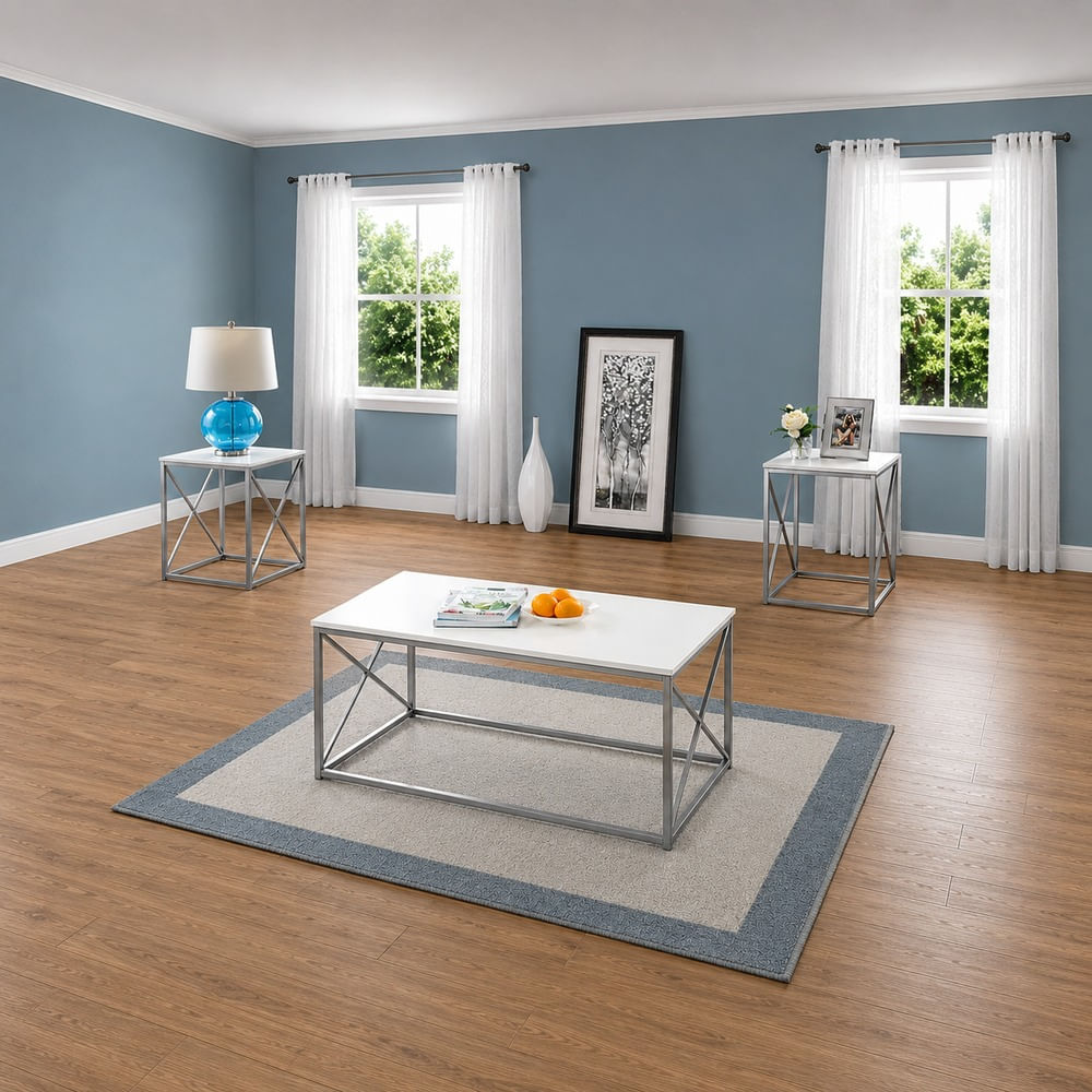 Combo Helga Mesa de Centro con 2 Mesas Auxiliares Ventitas Home Blanco