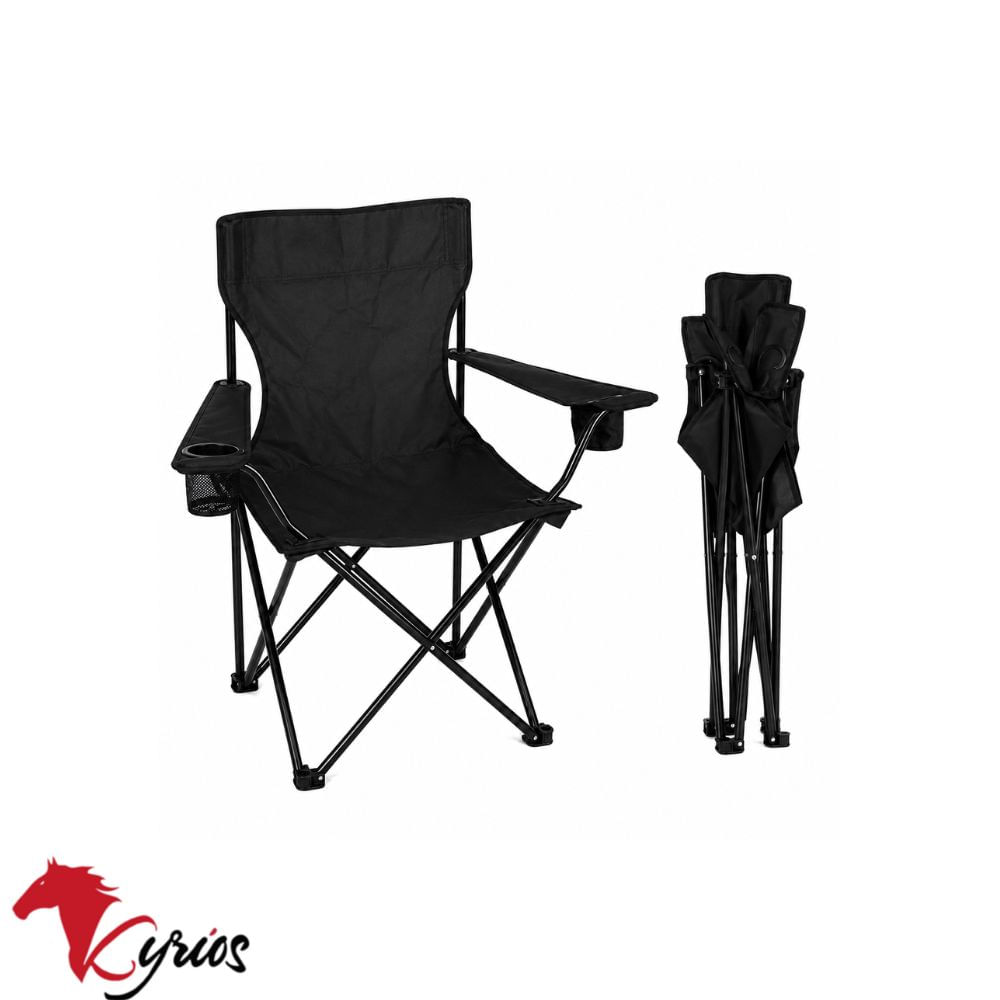 Silla de camping plegable con posavasos negro