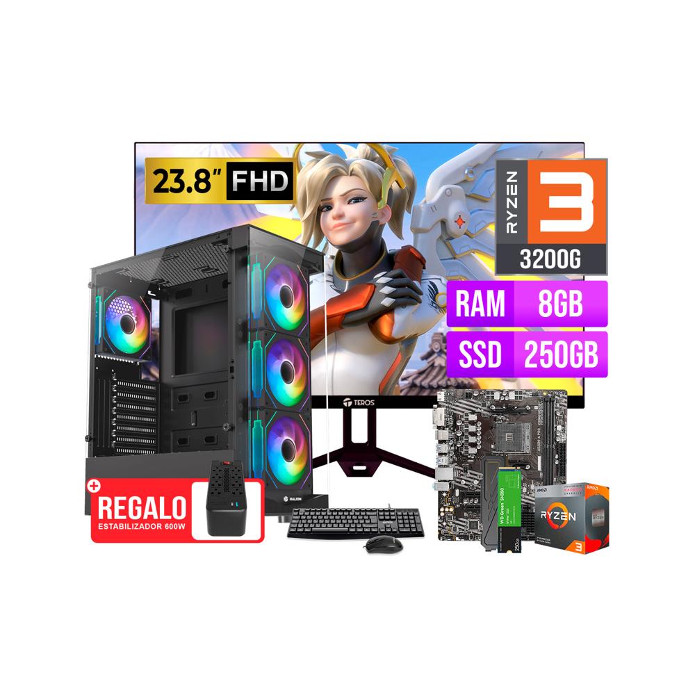 COMPUTADORA AMD RYZEN 3 3200G RAM 16G SSD 512GB  MONITOR 27 BLANCO