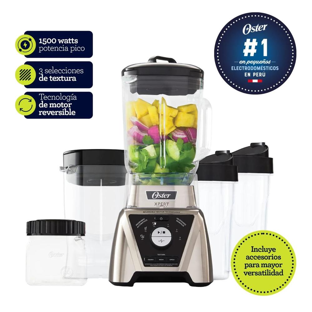 Licuadora Oster 1100W Con Vaso De Vidrio Y Accesorios