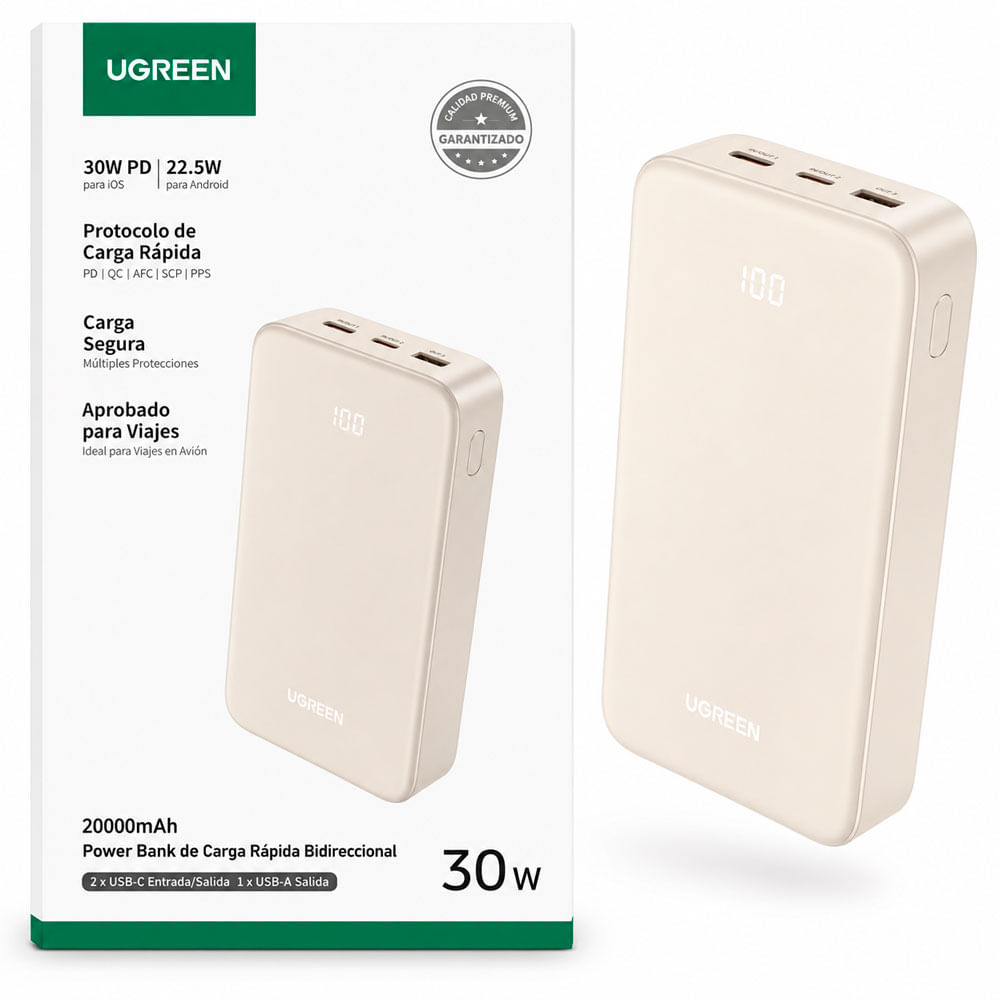 UGREEN PB531 Power Bank 20000mAh 30W Carga Rápida Bidireccional