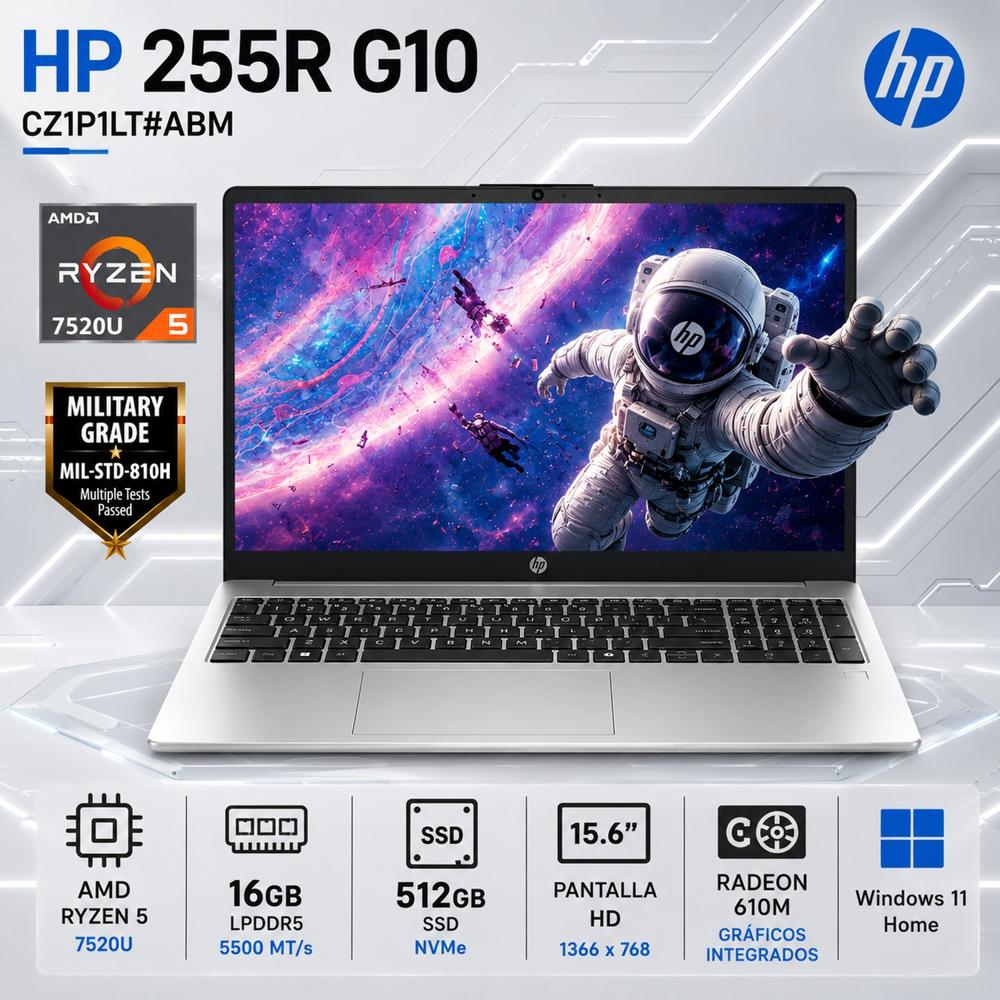 Laptop HP 255R G10 Ryzen 5 7520U 16GB LPDDR5 512GB SSD Radeon 610M 15.6 HD Win 11 CZ1P1LT