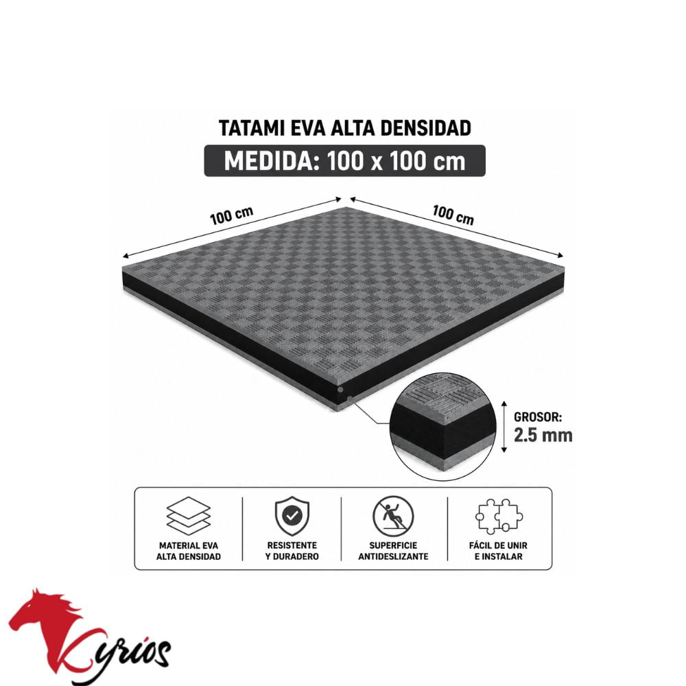 PACK DE 5 PISOS TATAMI DE 1 X 1 COLOR PLOMO CON NEGRO