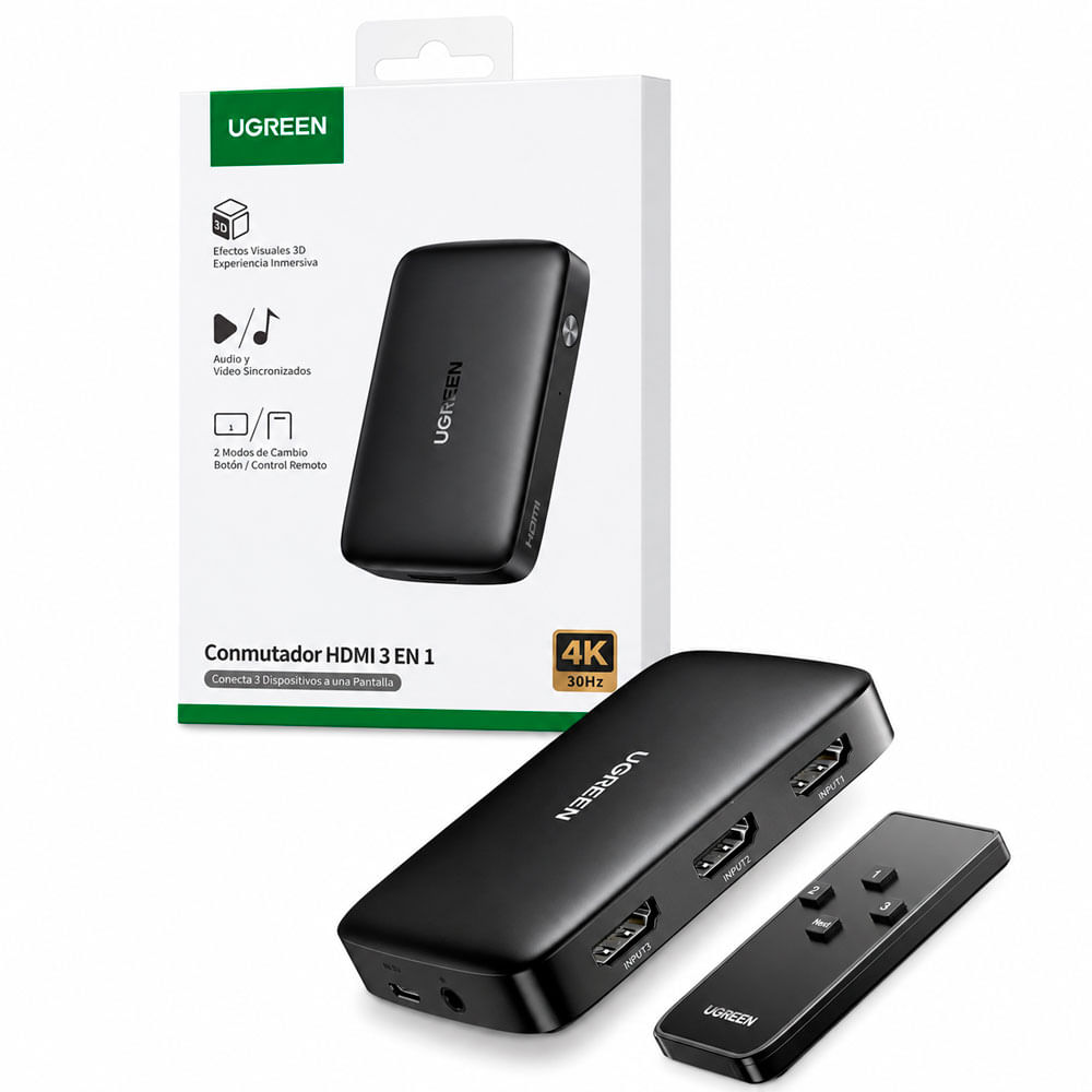 UGREEN CM332 Switch HDMI 3 En 1 4K 30Hz con Control Remoto