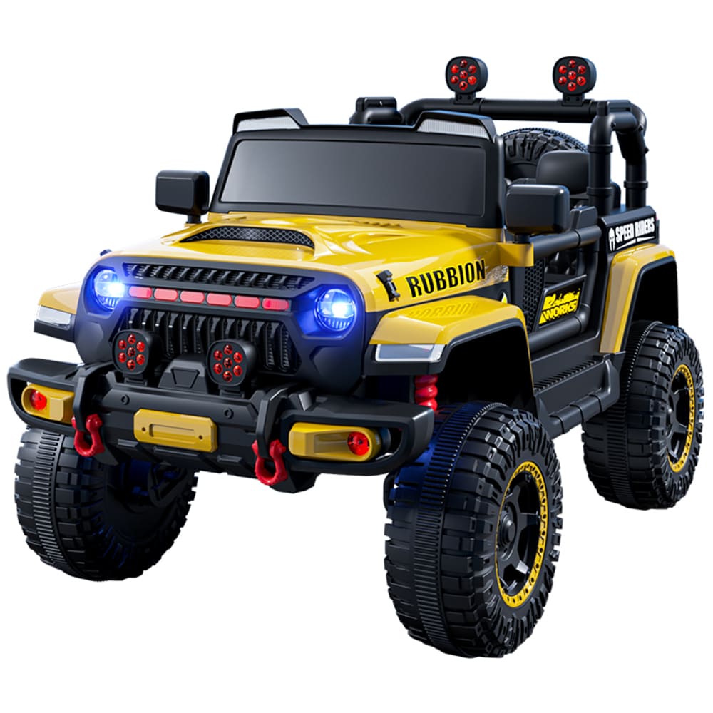 Carro Eléctrico coche 4X4 Amarillo Estilo Jeep Wrangler Rubicon 12V Doble Motor 380 con control