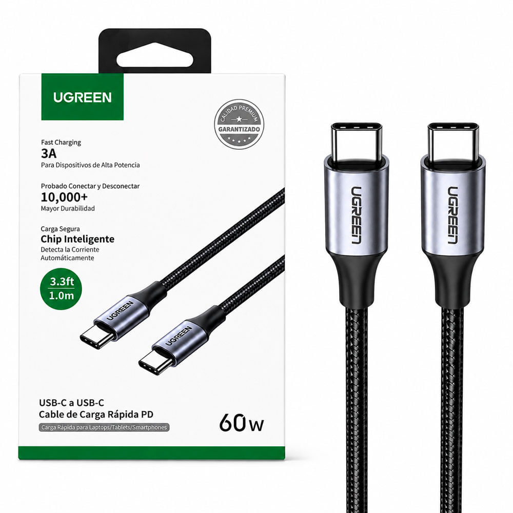 UGREEN US261 Cable USB-C a USB-C 60W PD Carga Rápida 1M