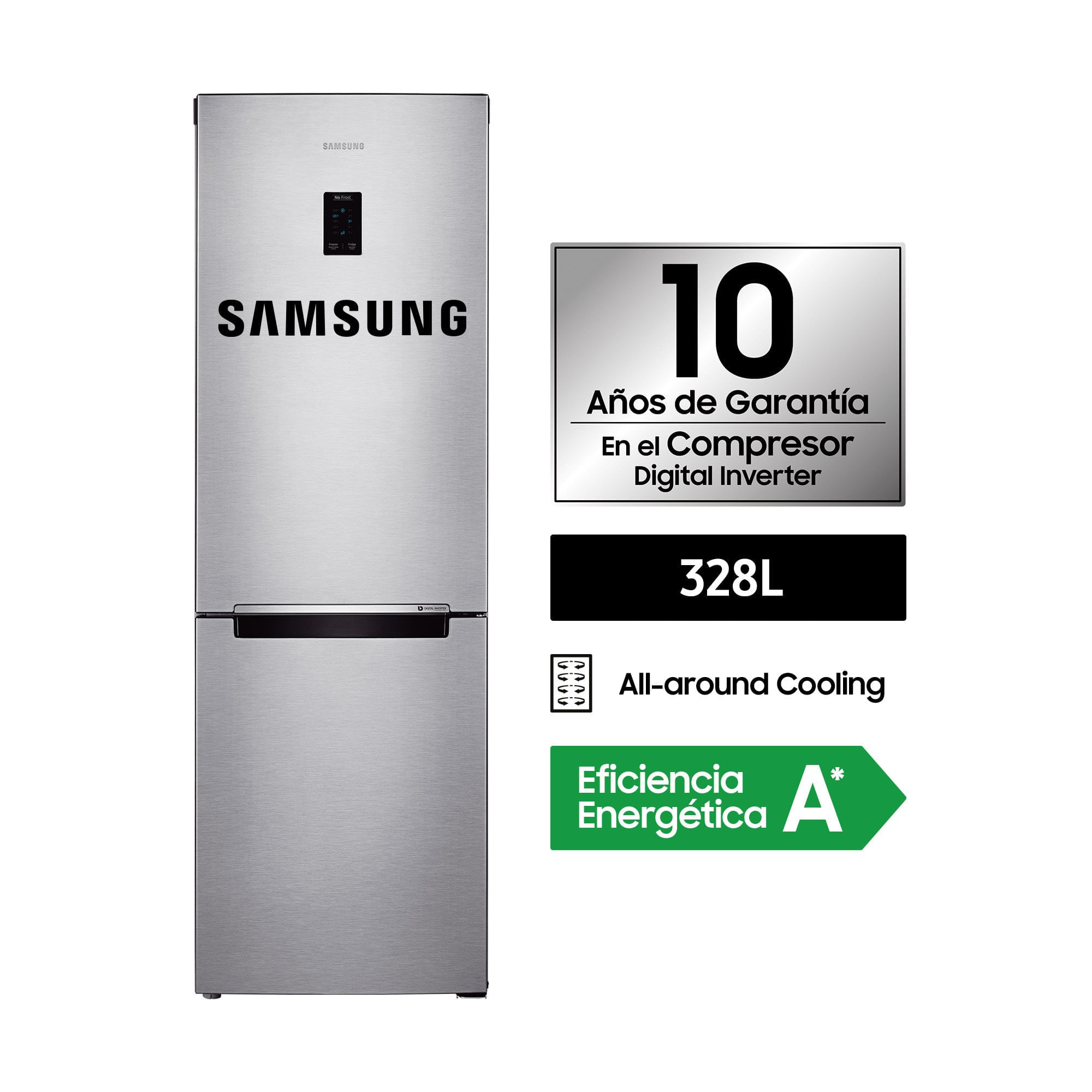 Refrigeradora Samsung All Around Cooling 328Lt Plata RB33J3230SAPE