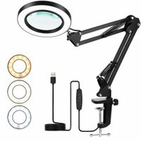 Lámpara Lupa LED 10X con Luz Regulable Brazo Articulado y Pinza para Mesa USB 7.5W