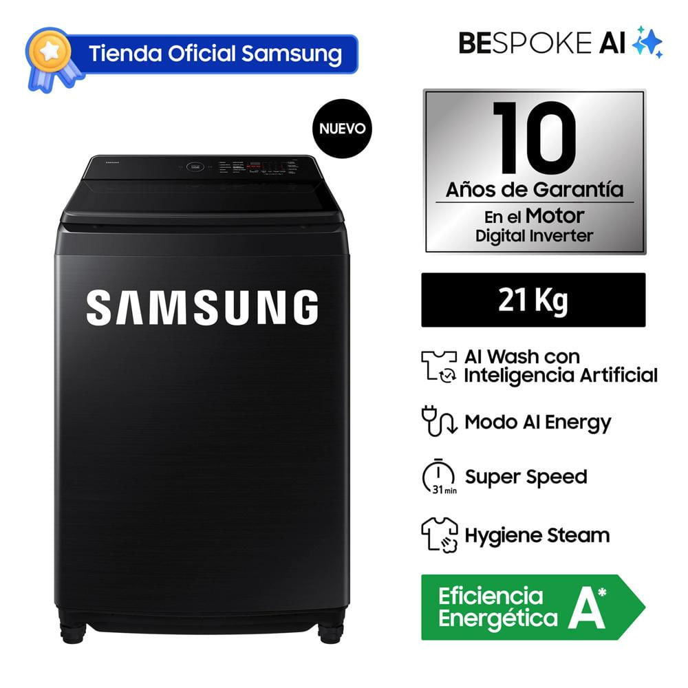 Lavadora Samsung Ai Wash Ecobubble 21Kg Black WA80F21B9BPE