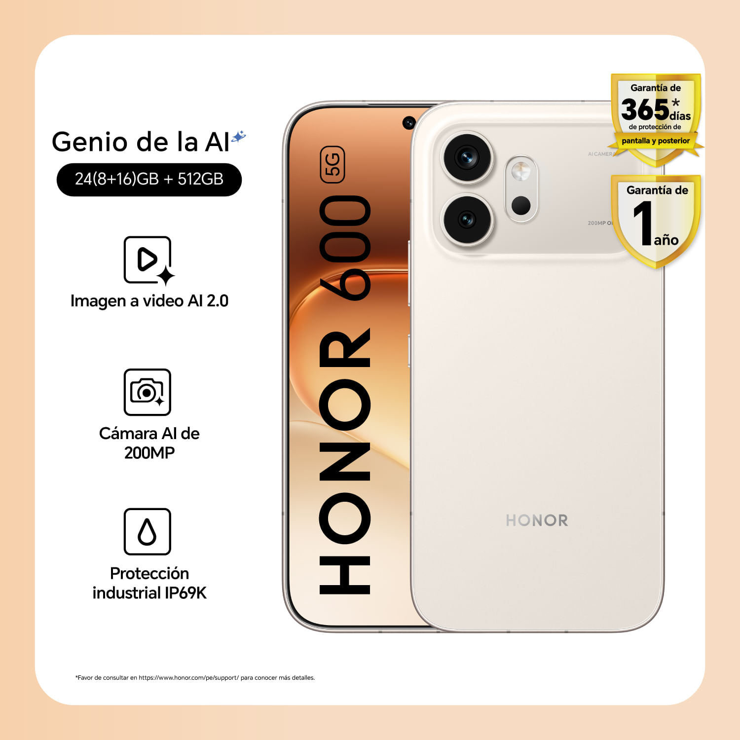 Celular Honor 600 8GB + 512GB Golden