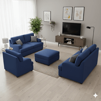 Juego de Sala Athina 3-2-1 Azul + Banqueta