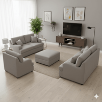 Juego de Sala Athina 3-2-1 Gris Plata + Banqueta