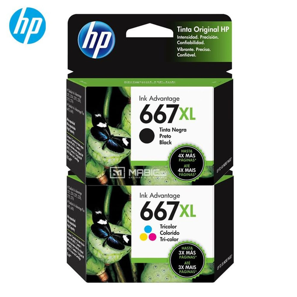 Kit Tinta HP 667XL Negro Tricolor DeskJet 2775, 4175 Original