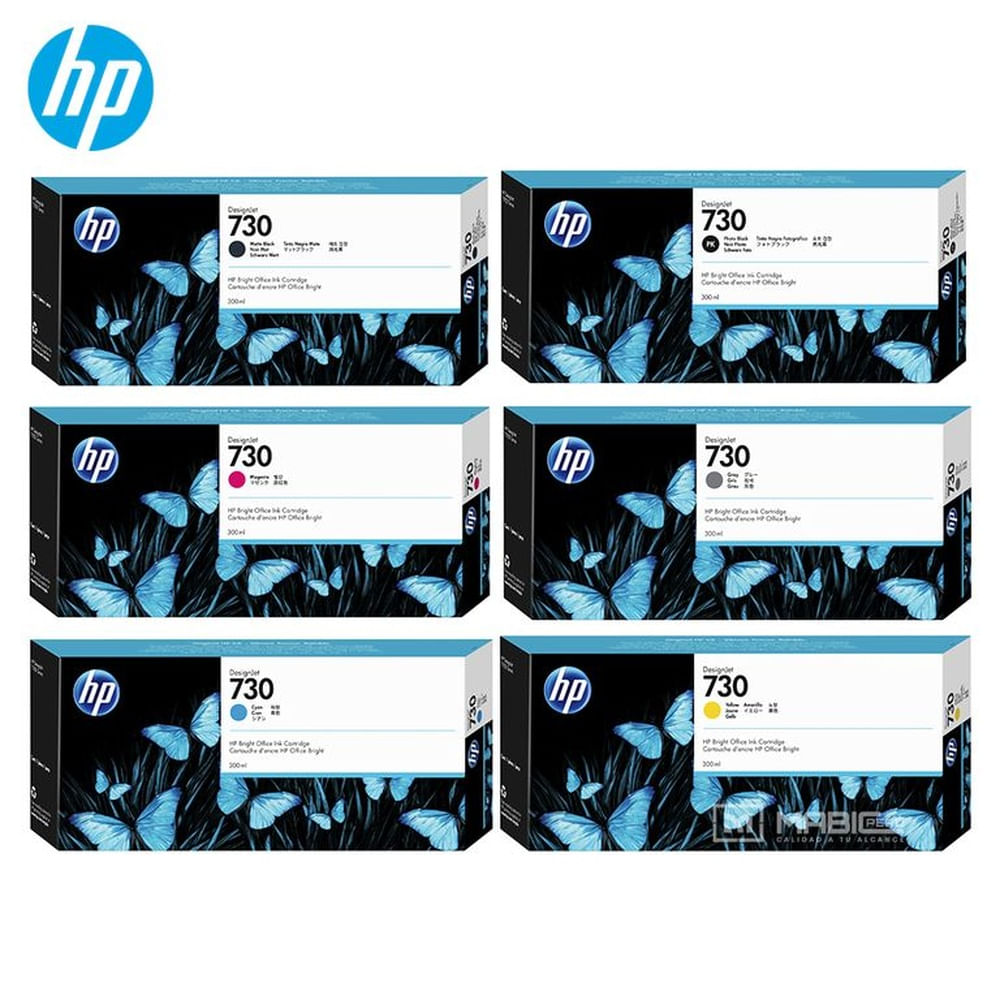 Kit Tinta HP 730 DesignJet T1600, T2600, T1700 Original  - 300ml
