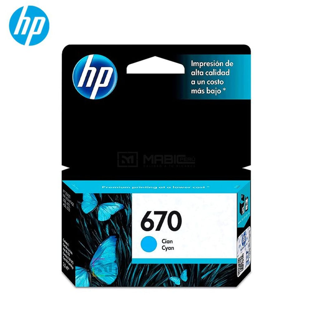 Cartucho de Tinta HP 670 Cian CZ114AL Deskjet 3525, 4615, 4625, 5525 Original