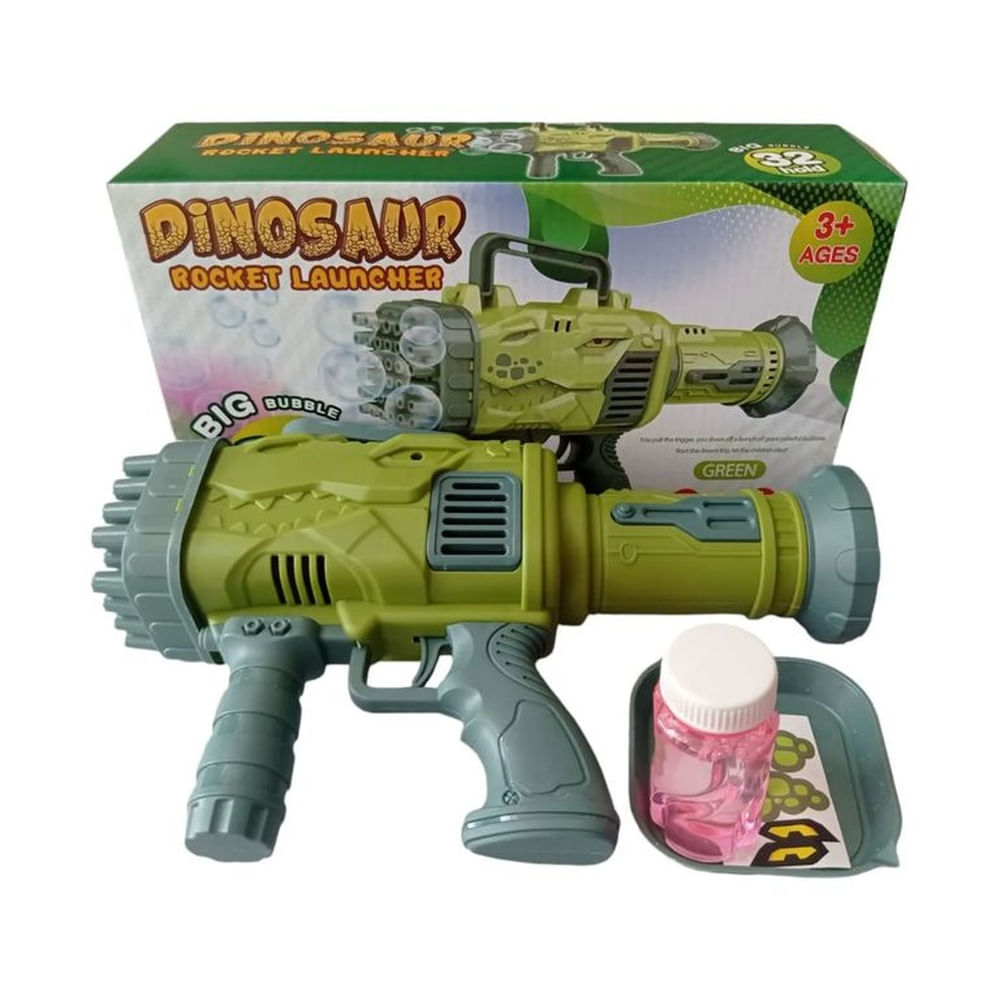 BURBUJERO BIG BUBBLE 32 HOLD DINOSAURIO PISTOLA BURBUJAS VERDE