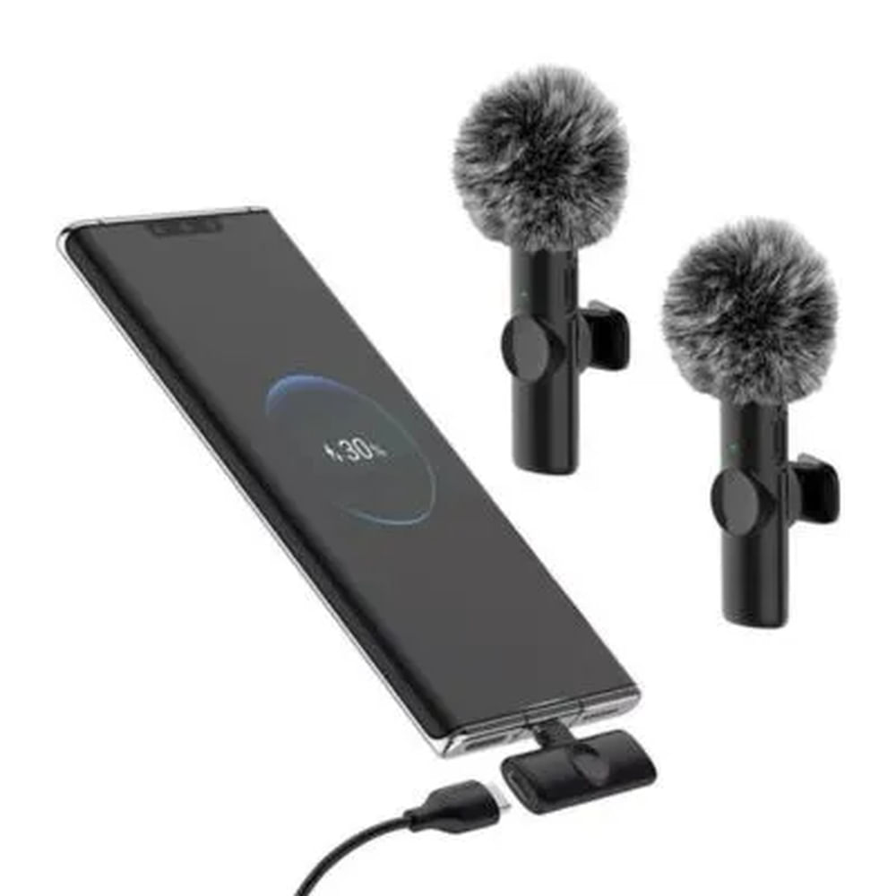 MICRÓFONO INALÁMBRICO PARA CELULAR CON PELUCHE ANTI VIENTO NEGRO - MK24