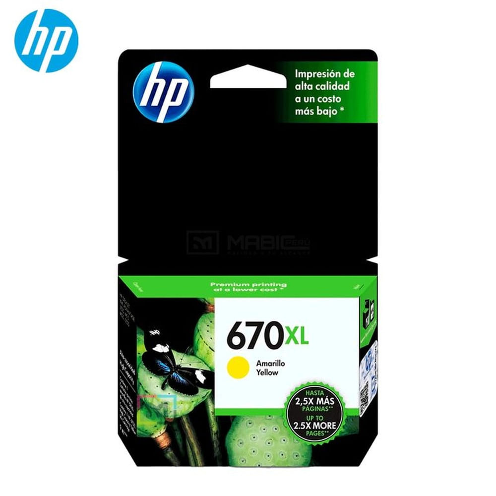 Cartucho de Tinta HP 670XL Amarillo CZ120AL Deskjet 3525, 4615, 4625, 5525 Original
