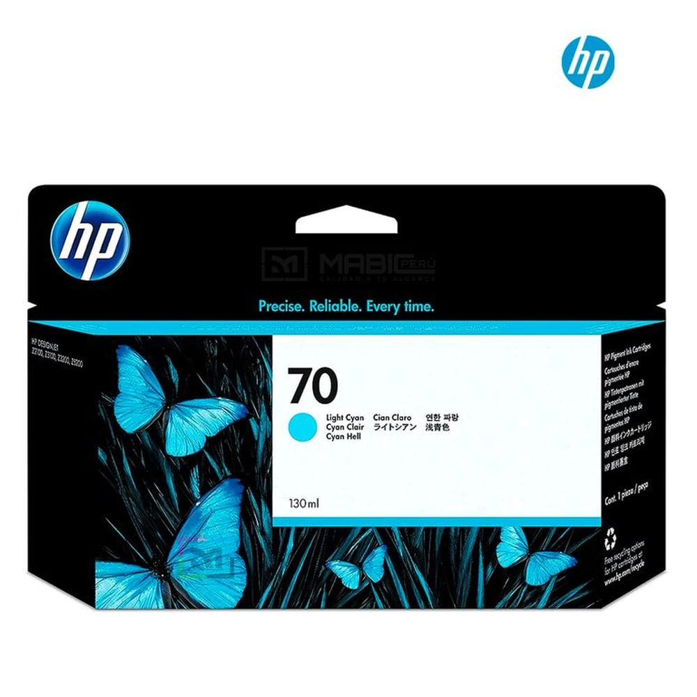 Cartucho de Tinta HP 70 Cian Claro C9452A - 130 ml DesignJet Z2100 Original - 130ml