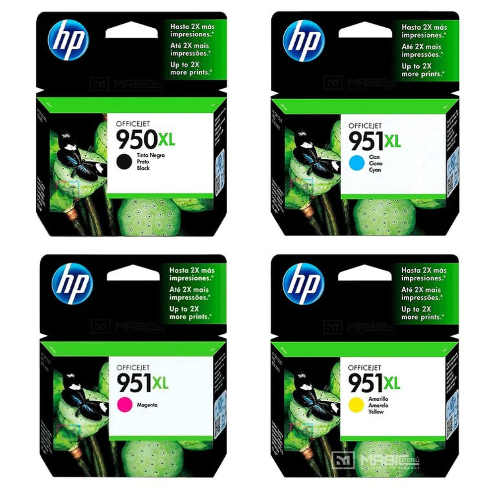 Kit Tinta HP 950XL 951XL Negro Cian Magenta Amarillo OfficeJet 8100, 8600. 8610 Original
