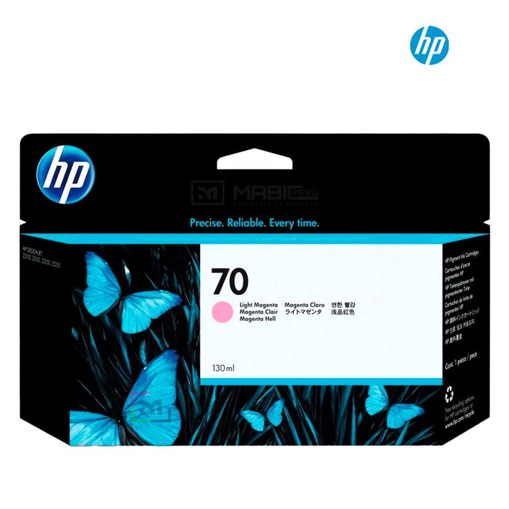 Cartucho de Tinta HP 70 Magenta Claro C9455A - 130 ml DesignJet Z2100 Original - 130ml