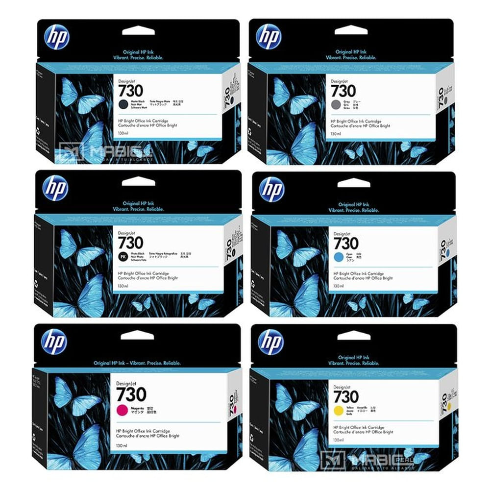 Pack 6 Tinta HP 730 DesignJet T1600, T2600, T1700 Original  - 130ml