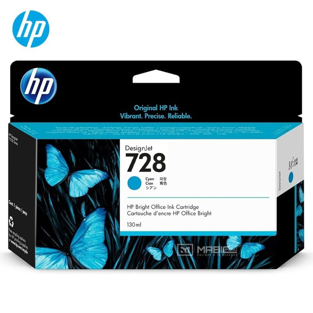 Cartucho de Tinta HP 728 Cian F9J67A DesignJet T730, T830 Original - 130ml