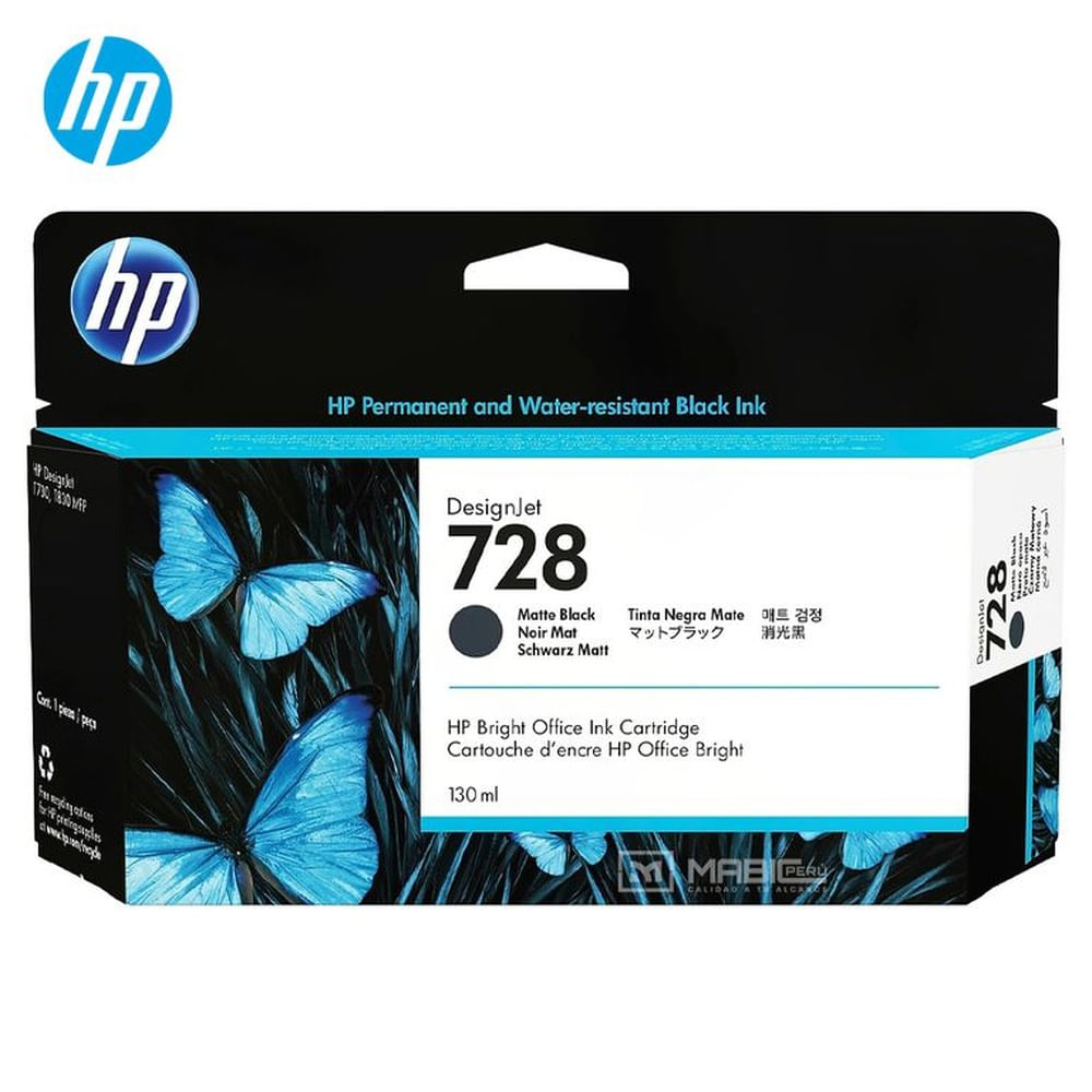 Cartucho de Tinta HP 728 Negro Mate 3WX25A DesignJet T730, T830 Original - 130ml