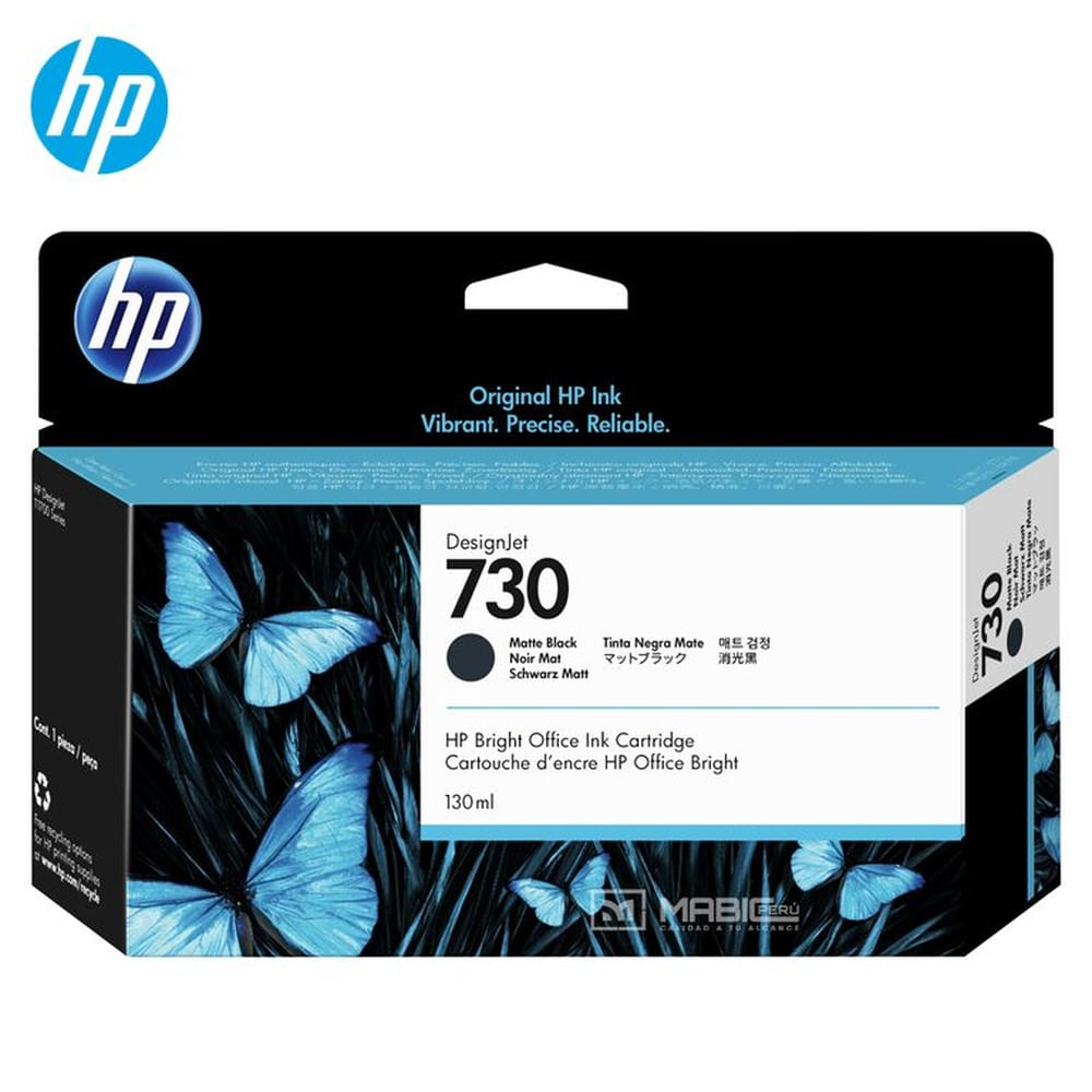 Cartucho de Tinta HP 730 Negro Mate P2V65A DesignJet T1600, T2600, T1700 Original - 130ml