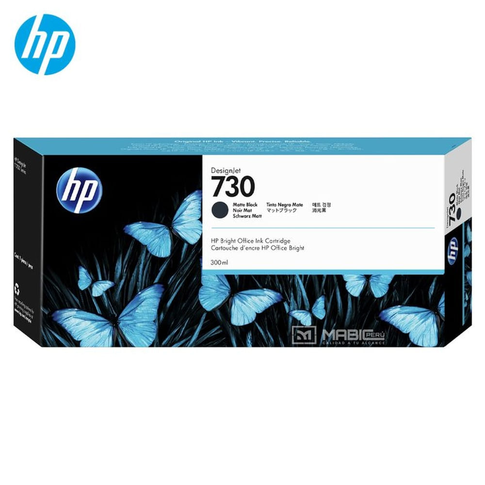 Cartucho de Tinta HP 730 Negro Mate P2V71A DesignJet T1600, T2600, T1700 Original - 300ml