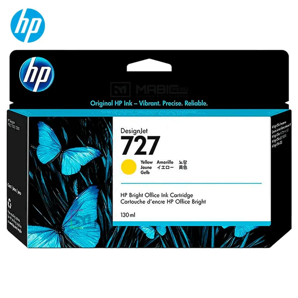 Cartucho de Tinta HP 727 Amarillo B3P21A DesignJet T2500, T930 Original - 130ml