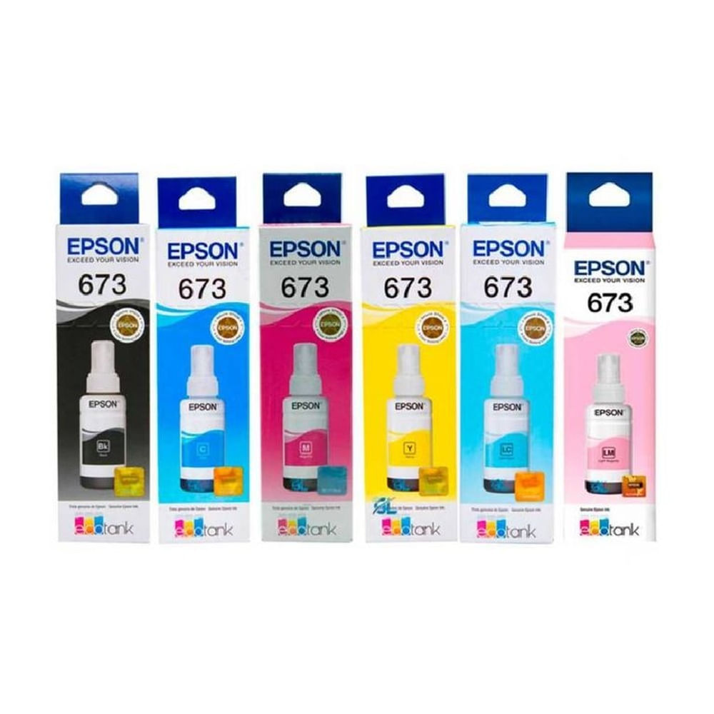 Kit 6 Tinta Epson T673 EcoTank L800, L805, L810, L850, L1800 Original - 70ml