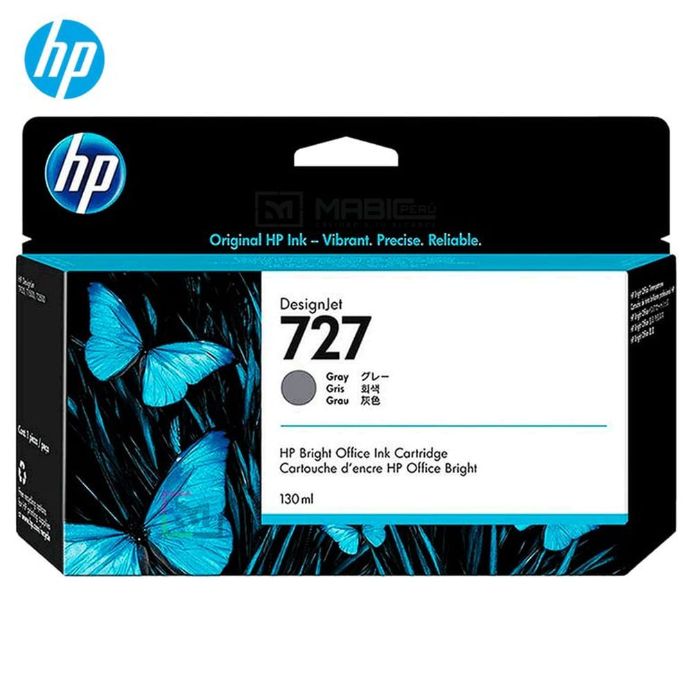 Cartucho de Tinta HP 727 Gris B3P24A DesignJet T2500, T930 Original - 130ml