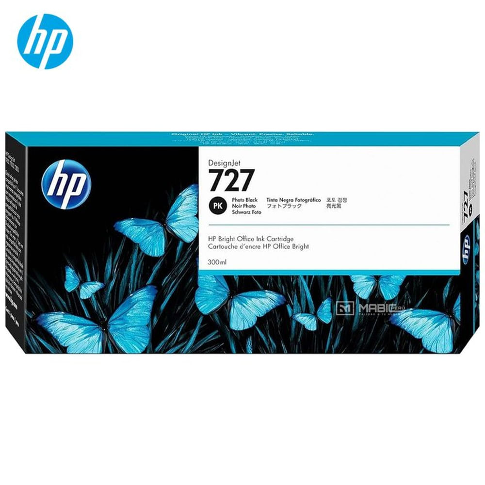 Cartucho de Tinta HP 727 Negro Fotográfico DesignJet T2500, T930 Original - 300ml