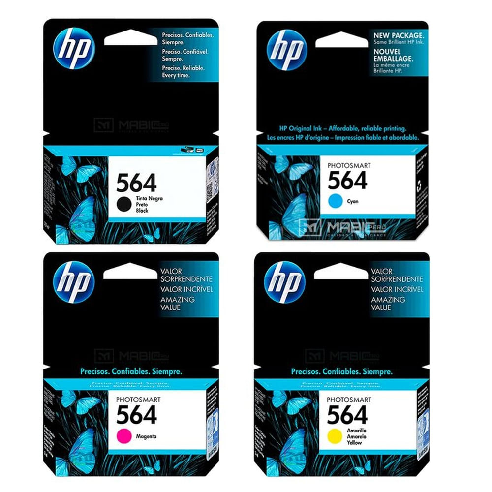 Pack Tinta HP 564 Negro Cian Magenta Amarillo OfficeJet 3520,  4622, 7520 Original