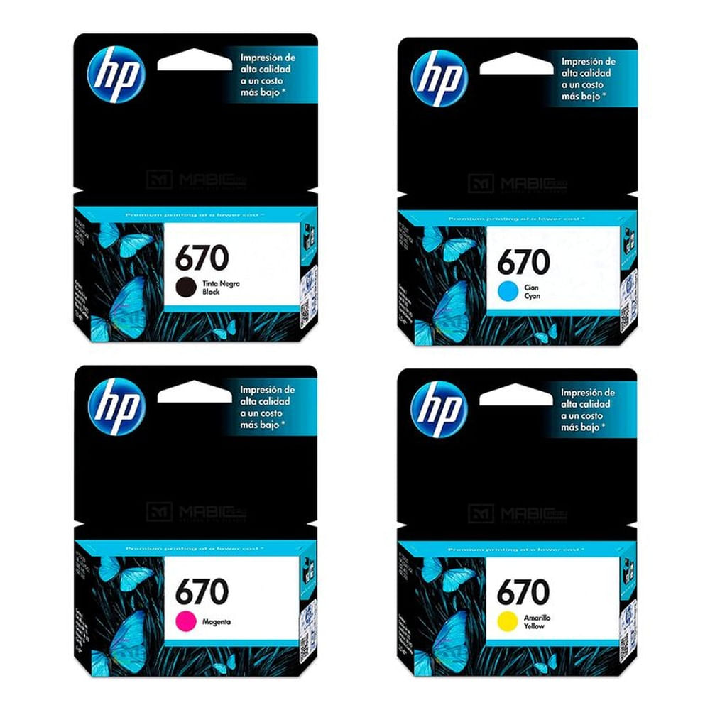 Pack Tinta HP 670 Negro Cian Magenta Amarillo Deskjet 3525, 4615, 4625, 5525 Original